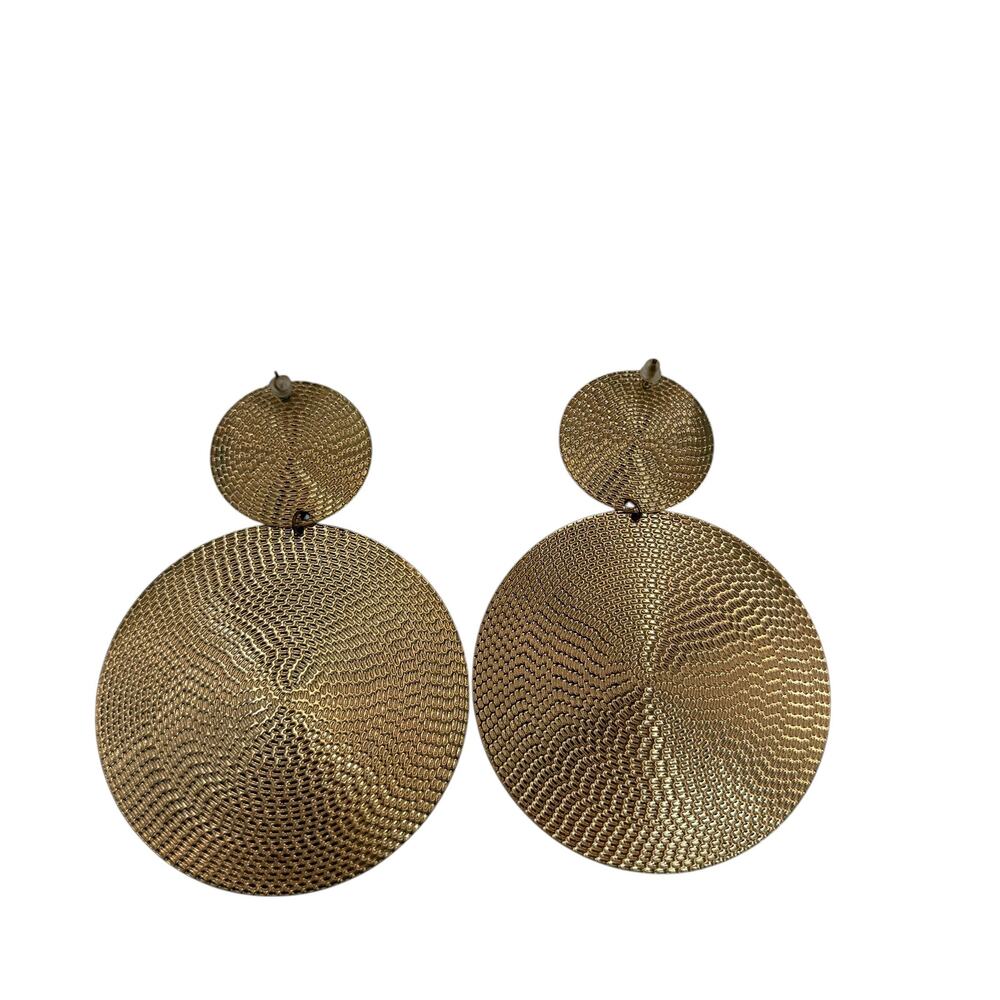 Gold Textured Disc Statement Earrings  Chunky Y2K Vintage Style - Picture 3 of 3